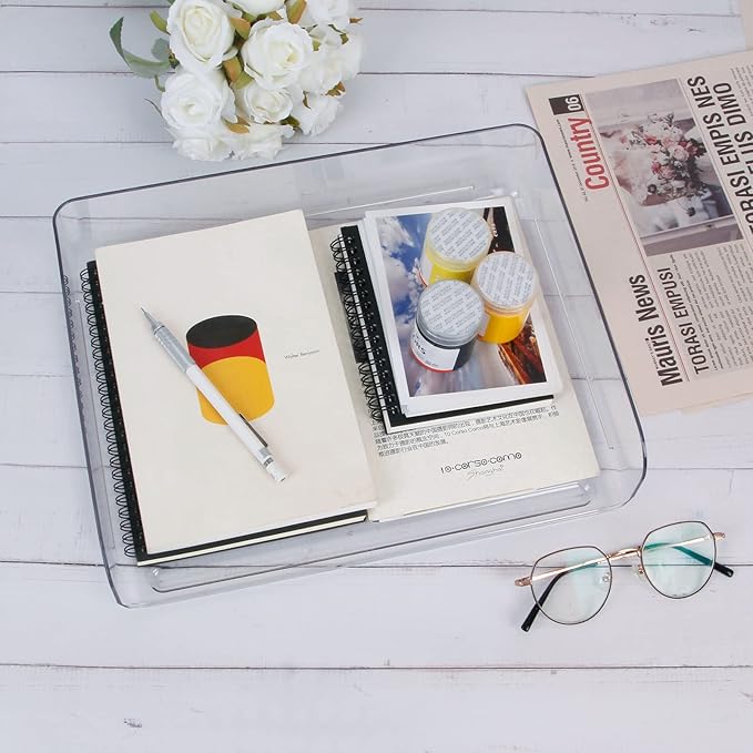 Zyners 2 Pack Stackable Desk Letter Paper Tray, A4 Clear Plastic Desk File - Image 4