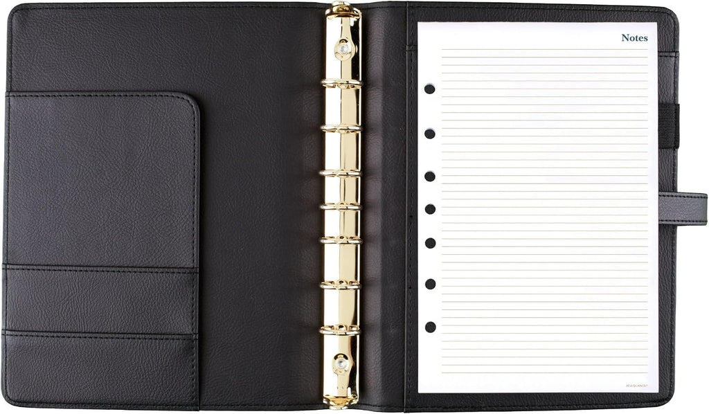 AT-A-GLANCE Faux Leather Undated Starter Set, 7-Ring, 5-1/2" x 8-1/2", Desk Size, Fashion, Black (DR1118-040-05)