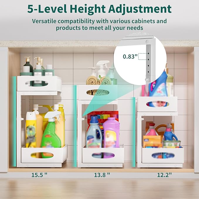 Beleeb Under Sink Organizer, 2 Pack 2 Tier Metal Slide Out Pull Out Cabinet - Image 3