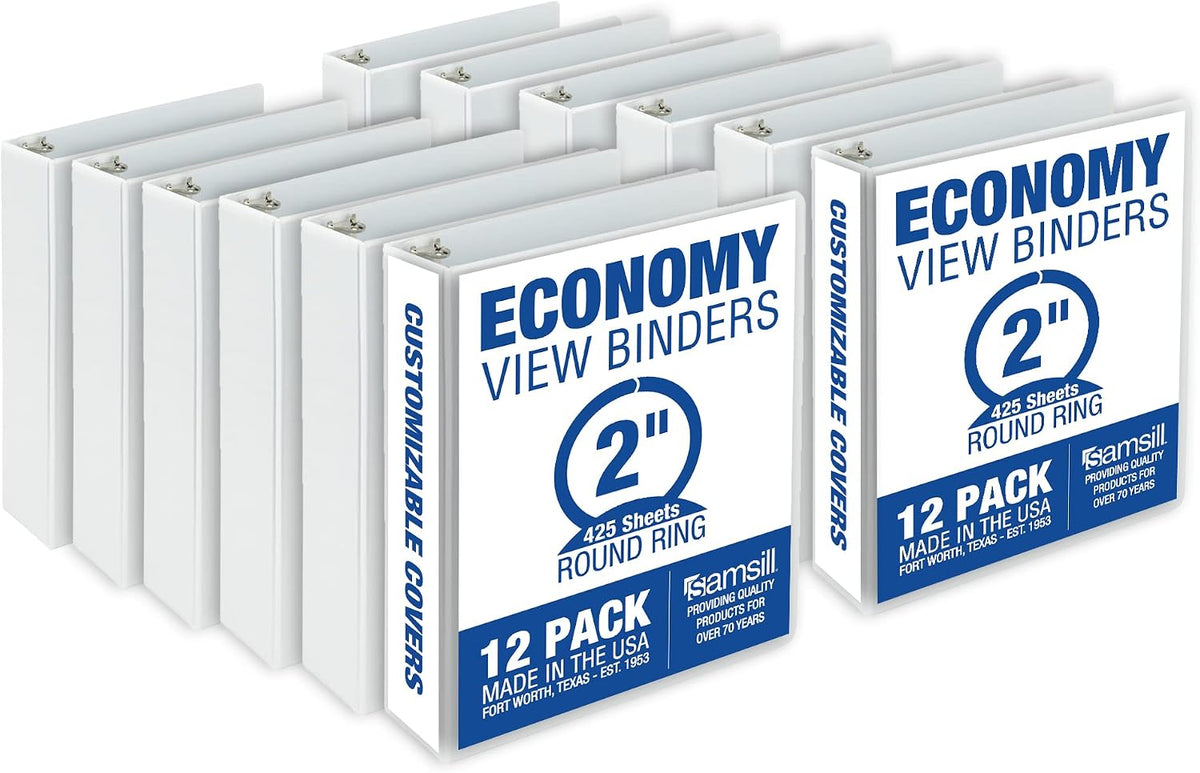 Samsill 2 Inch 3 Ring Binders, Made in USA, Economy Round Ring, 425 Sheet
