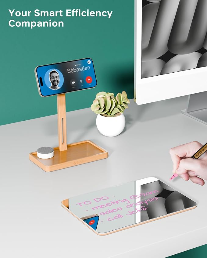 YEOUX Premium Desktop Glass Mirror, Dry Erase Board & Magnetic Phone Stand - Image 4