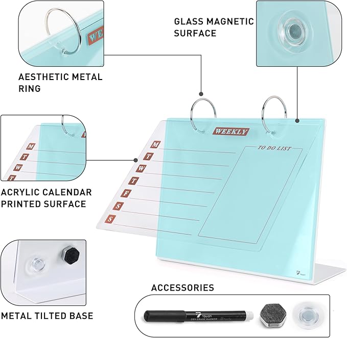 Desktop Glass Dry Erase & Acrylic Aesthetic Calendar Weekly to-do List Combo - Image 4
