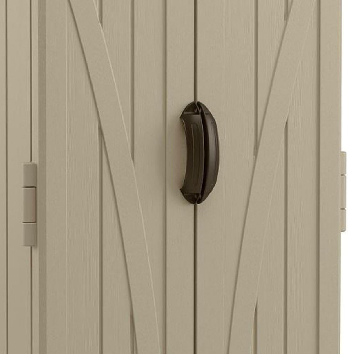 suncast vertical shed, compact outdoor storage system, 22 on a desk or shelf