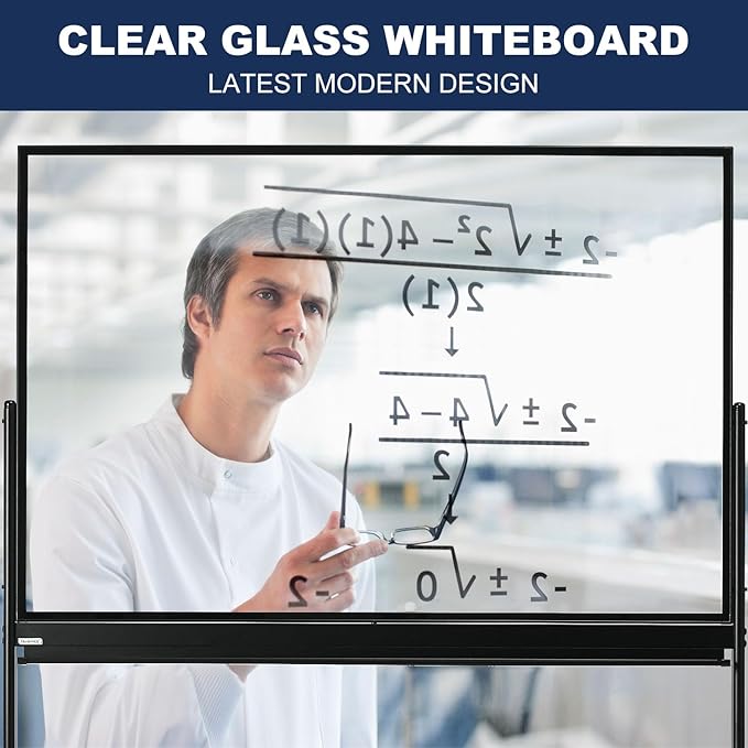 TSJ-OFFICE Rolling Clear-Glass Whiteboard on Wheels - Image 6