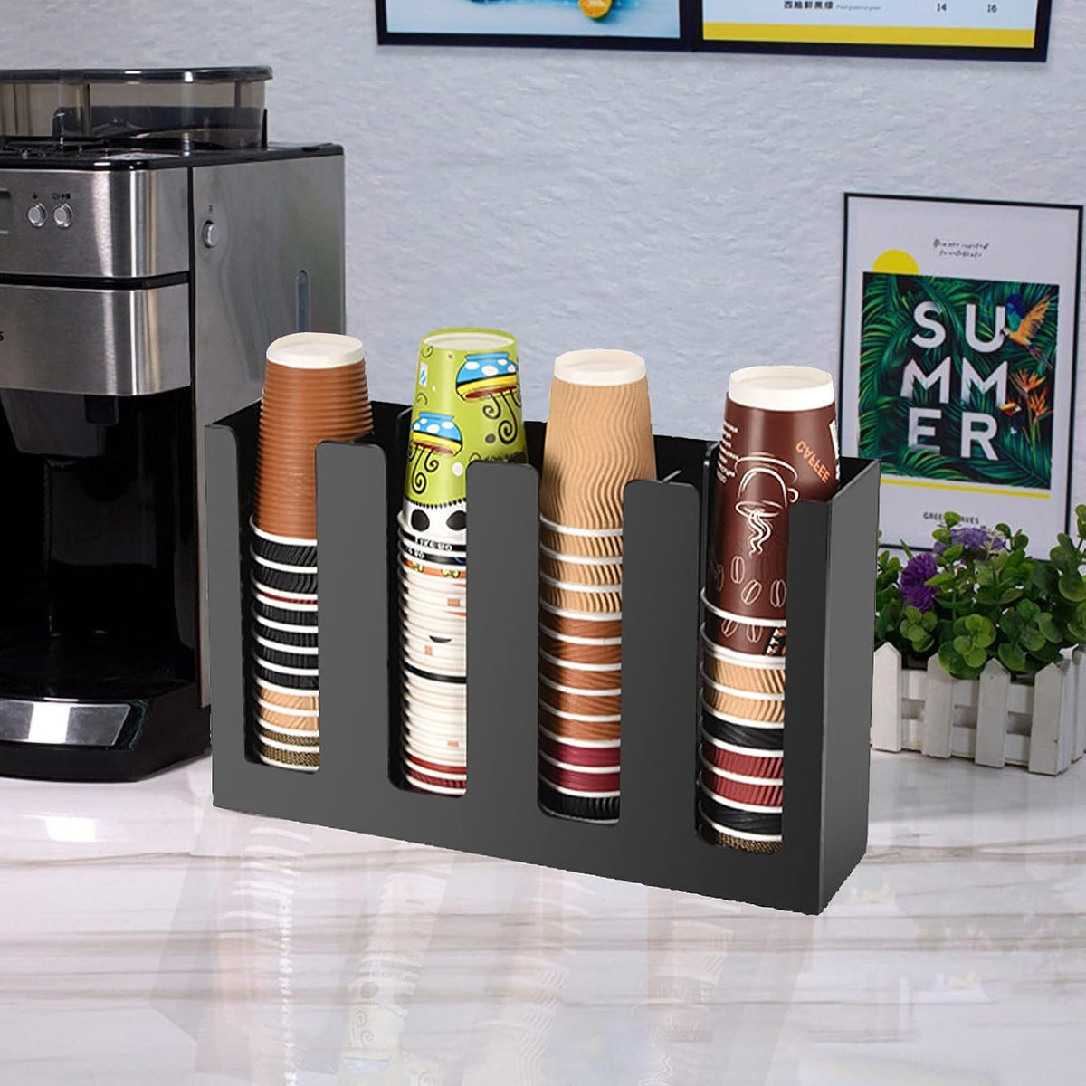 Tirifer Disposable Coffee Cup Dispenser Organizer Paper Cup Lid Sleeve Holder...