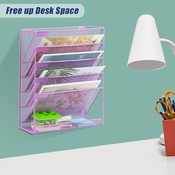 EASEPRES Desk File Organizer Mesh 6 Tier, Hanging Wall Mount Document - Image 4