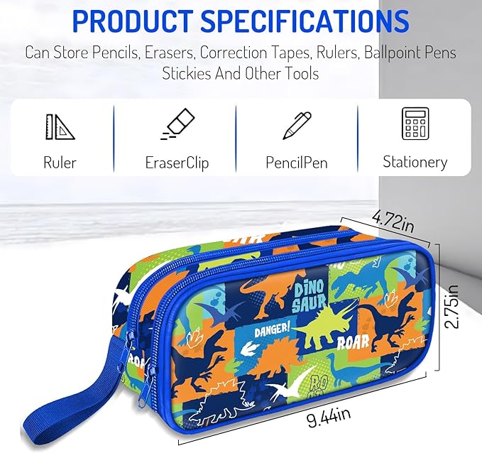 Fitvc Large Pencil Case for Boys, Dinosaur Boys Pencil Pouch for Kids Teens - Image 5