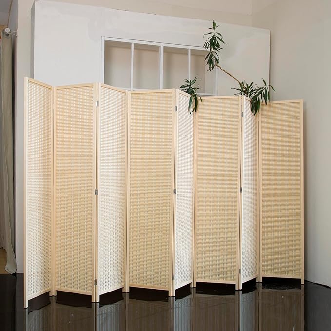 Loomveil 8 Panel Room Divider Folding Privacy Screen, 67 inch Bamboo Panel - Image 5