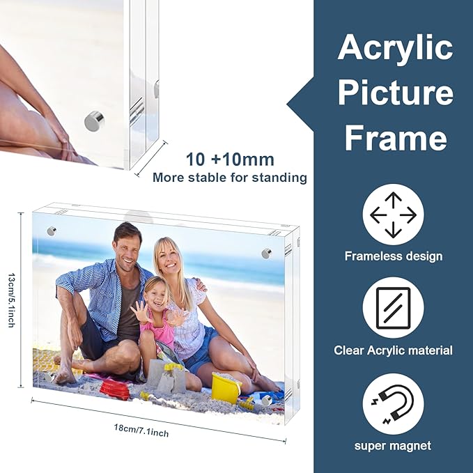 XINANDE 5x7 Acrylic Picture Frames 1 Pack, 10+10MM Premium Acrylic Photo Frame - Image 3