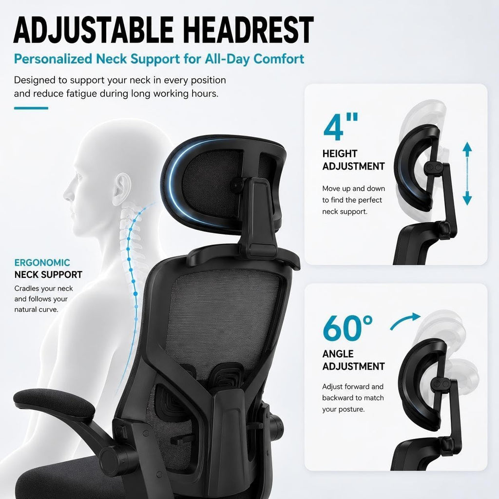Ergonomic Office Chair, High Back Mesh Computer Chair with Molded Foam Cushion, Adjustable Headrest, Lumbar Support, Tilt Lock and Coat Hanger for Home Office