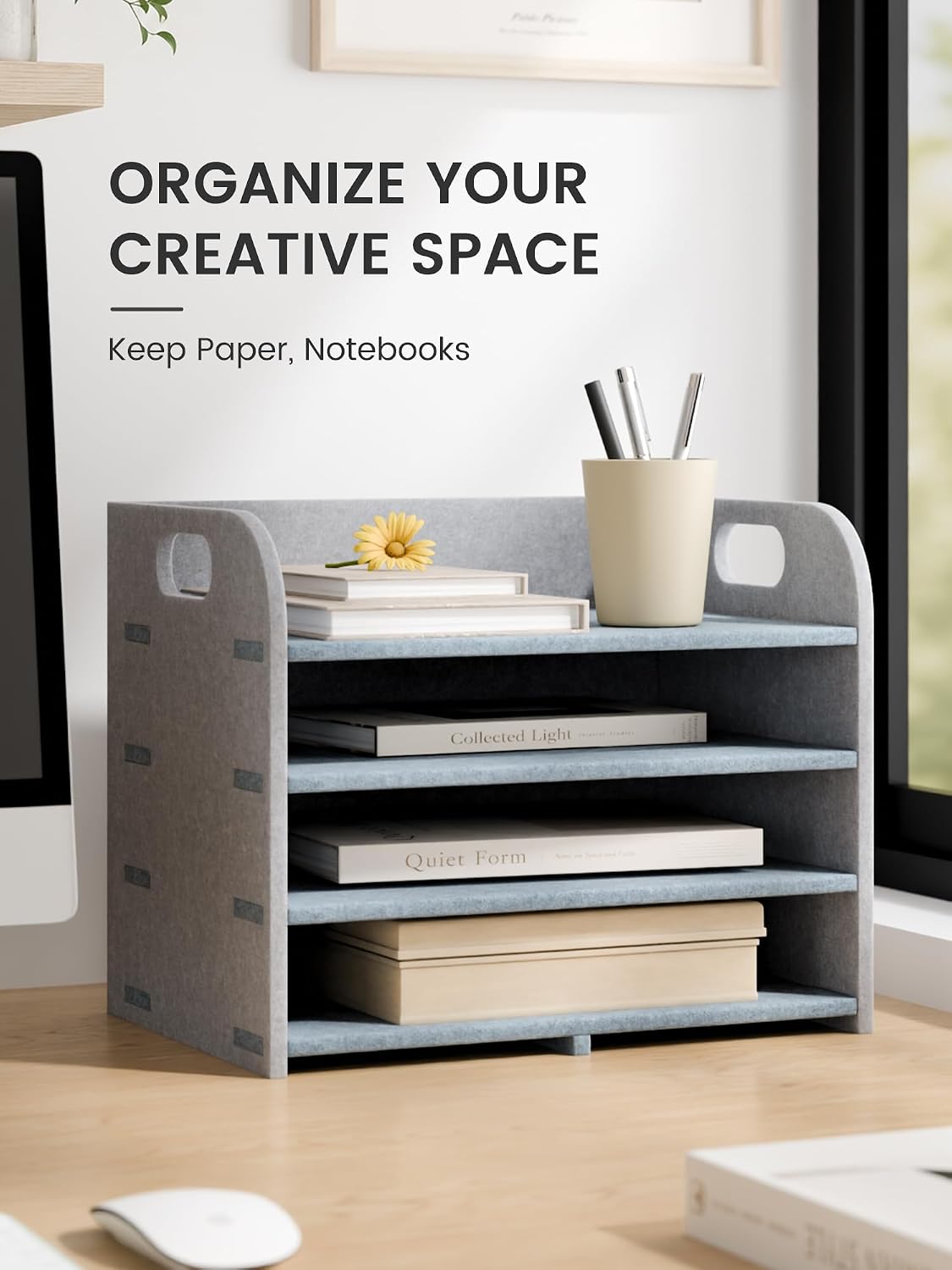 Fluxynara 4-Tier Felt File Organizer with Handles, Harbor Haze