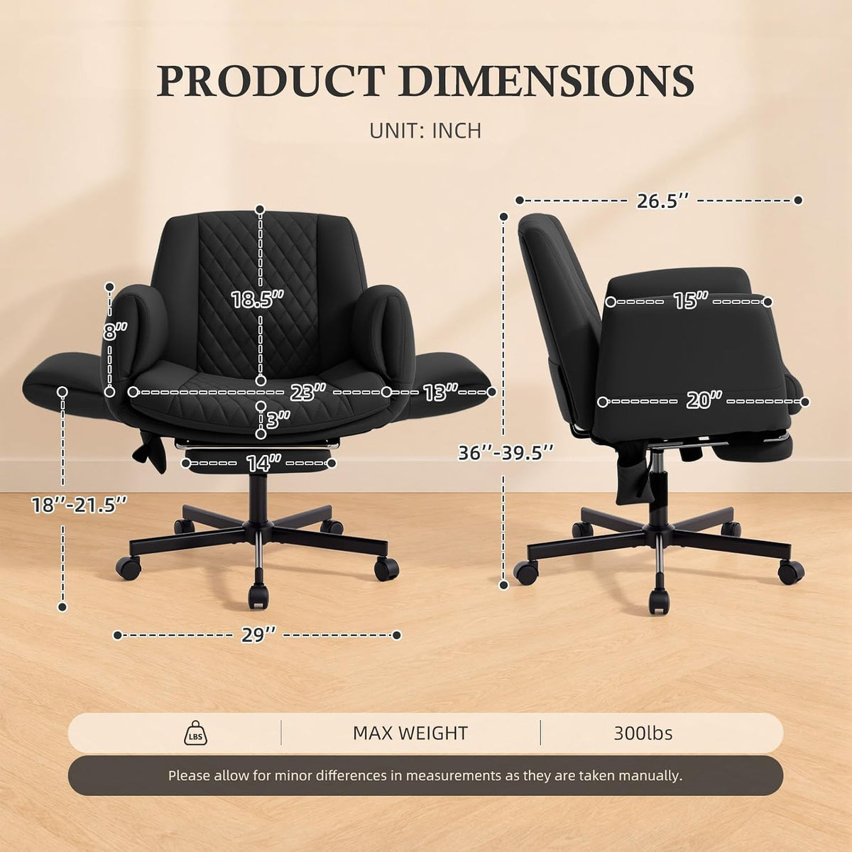 Criss Cross Office Chair with Footrest, Scratch-Resistant PU Leather, Black
