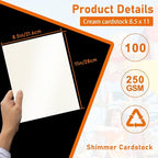 100 Sheets Cream Shimmer Cardstock 8.5 x 11 Off White Paper, 92lb Heavyweight - Image 2