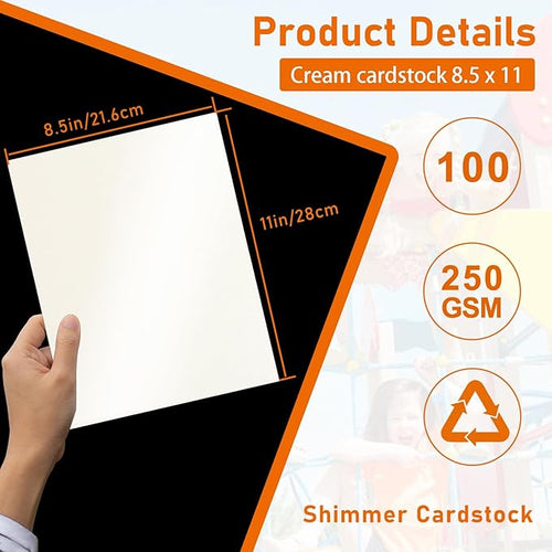 100 Sheets Cream Shimmer Cardstock 8.5 x 11 Off White Paper, 92lb Heavyweight - Image 2