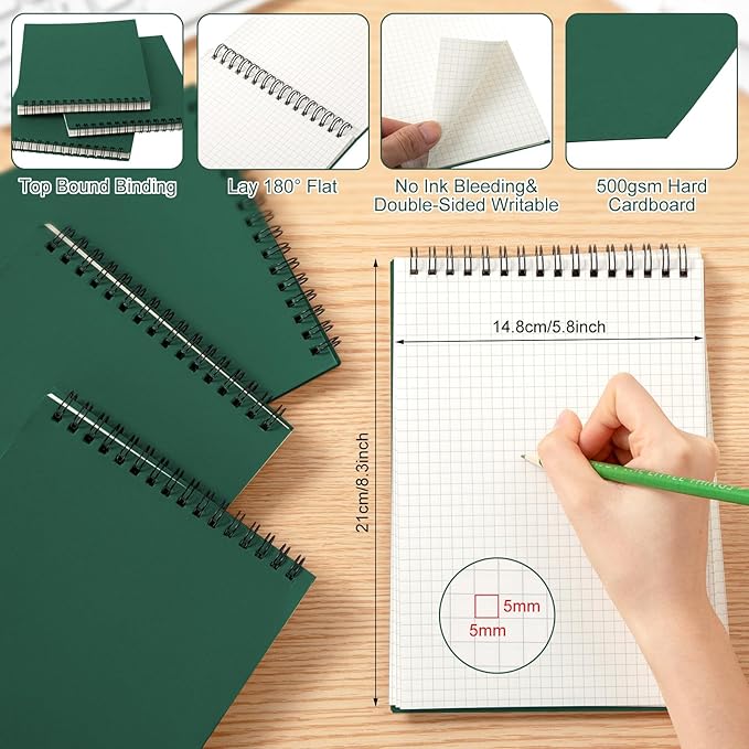 Engrowtic 6 Pack Graph Paper Spiral Notepad A5 Top Wirebound Notepad Grid - Image 2