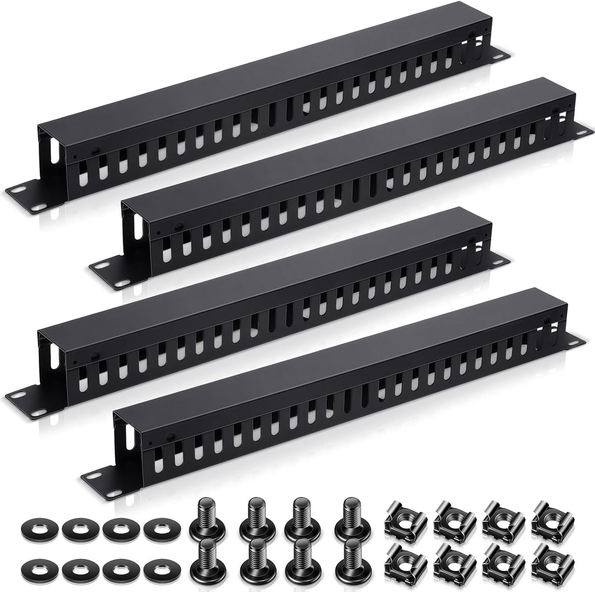 Leinuosen 4 Pcak 1u 19'' Cable Manager 24 Slot Horizontal Rack Mount