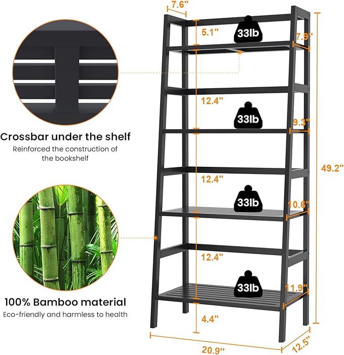 Homykic Bamboo Bookshelf 4-Tier Ladder Shelf, 49.2” Freestanding Open Bookcase - Image 3