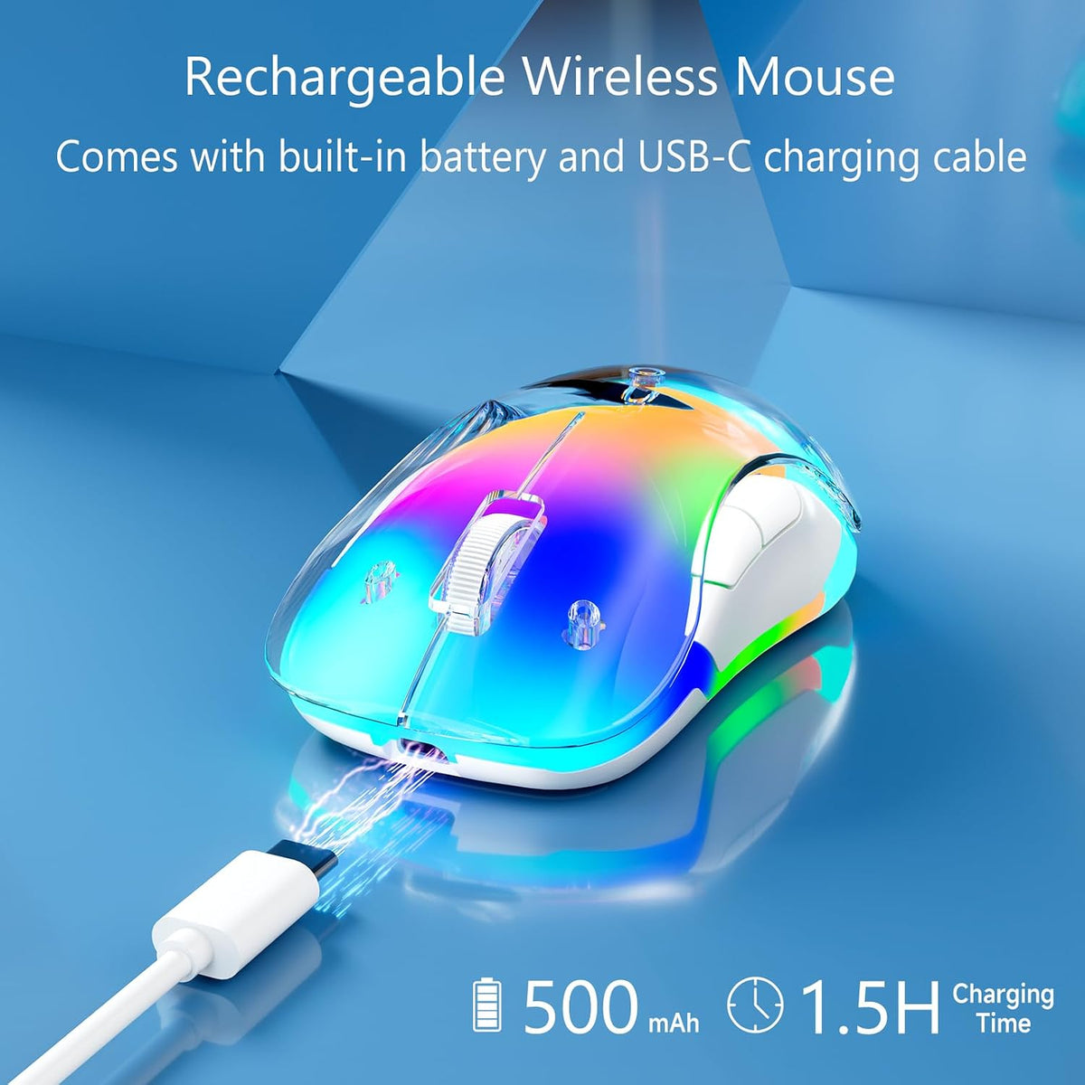 memzuoix 2.4G Wireless Mouse with Customizable Cover & 9-Color LED - Rech...