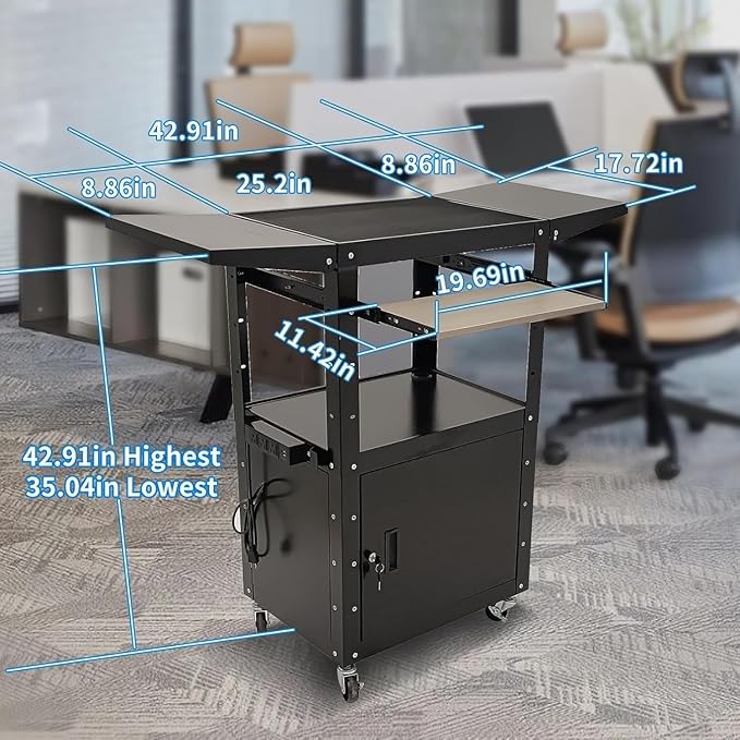 Upgraded AV Cart, Adjustable-Height Steel AV Cart - Image 3