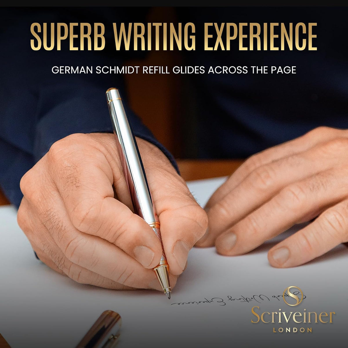 Scriveiner Silver Chrome Rollerball Pen - Stunning Luxury Pen, Real Gold Plat...