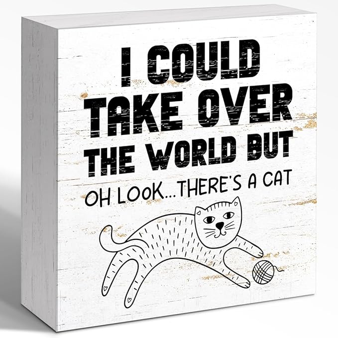 Funny Pet Shop Wood Block Sign I Could Take Over The World But Oh Look There's by WUZYOU