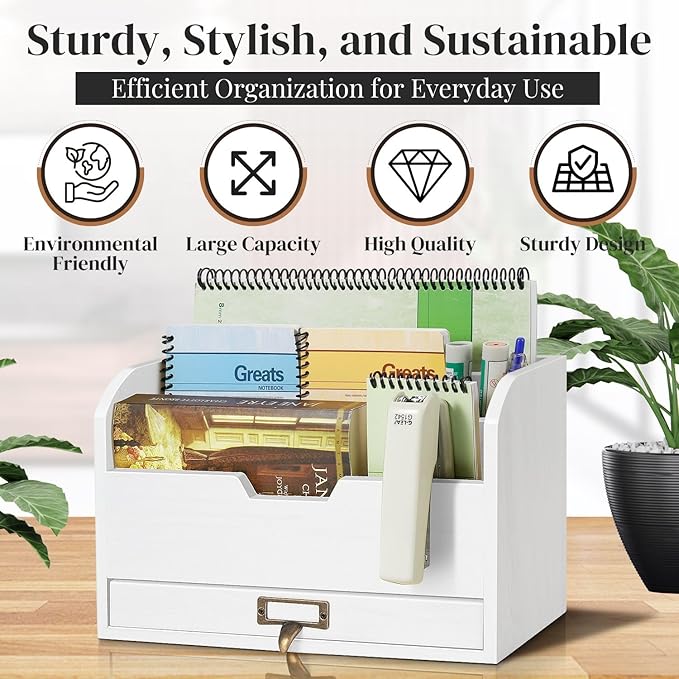 Flexzion 3 Tier Wooden Desk Organizer - Image 3