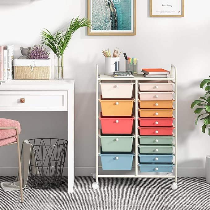 LDAILY 15 Drawer Rolling Storage Cart, Rolling Cart - Image 9