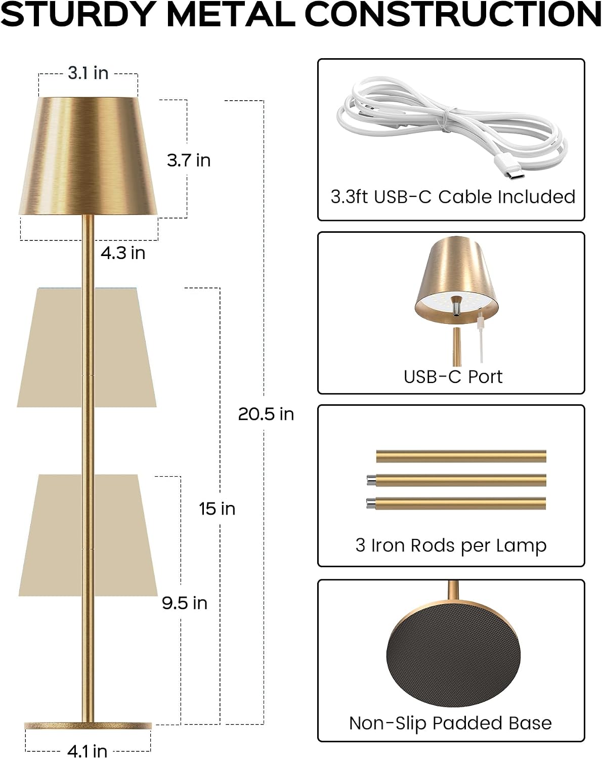 JACKYLED Cordless Lamps, 3 Height, 3 Colors Smooth Dimming, 5000 Capacity