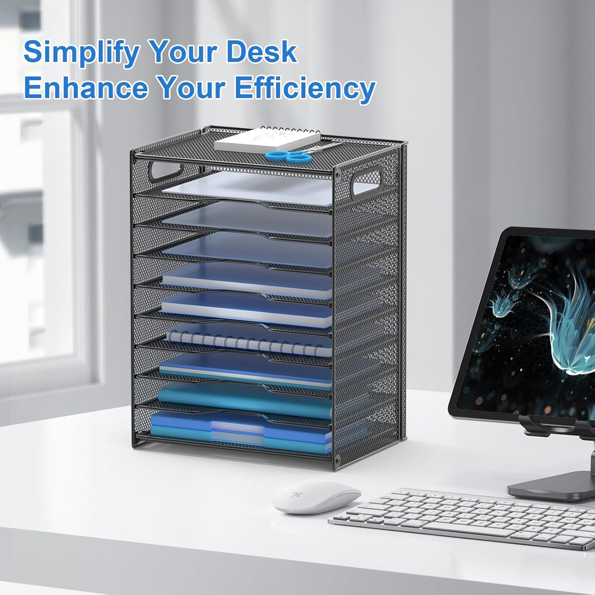 OUTWOLF 10 Tier Paper Organizer - Letter Tray Mesh Desk File Organizer with H...