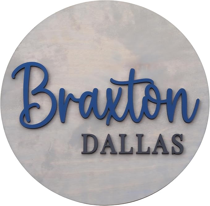 Custom Round Nusery Name Sign, Personalized 3D Baby Name Announcement Sign by Obsidian+Home+Creations