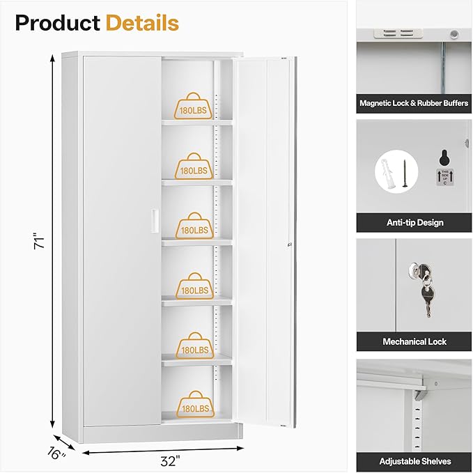 TaskStorz Steel SnapIt Cabinet, 71 Inch Metal Storage Cabinet - Image 3