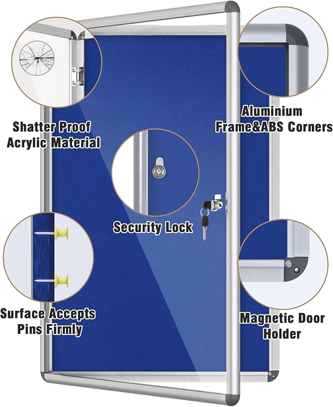 Mifuro 36"x24" Enclosed Bulletin Board, Lockable Weather-Resistant Aluminum - Image 3
