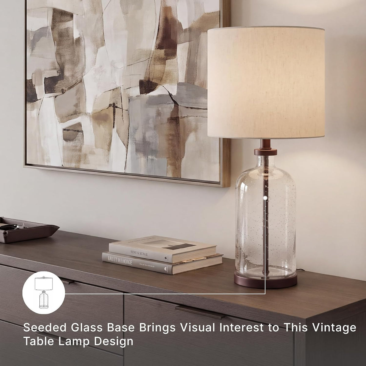Signature Design by Ashley Bandile Seeded Glass Bedside Table Lamp, Bronze