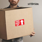 Sutter Signs This Side Up Stickers for Shipping (1500 Labels) 3x5 | Bright Red Adhesive Handle With Care Shipping Handling Labels (Pack of 3 Rolls)