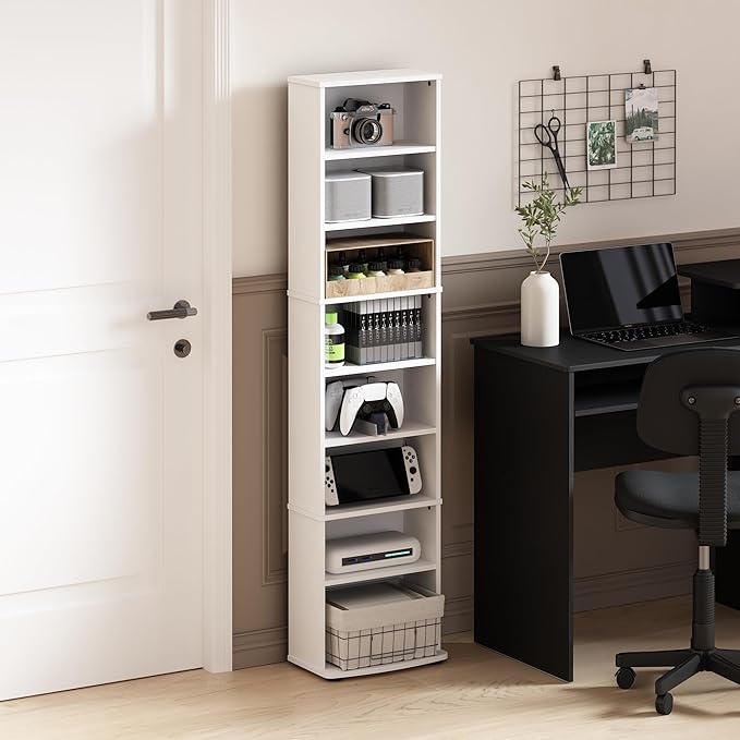 Furinno Jaya DVD Shelf, 8-Tier Tall Narrow CD Rack, Media Shelf - Image 2