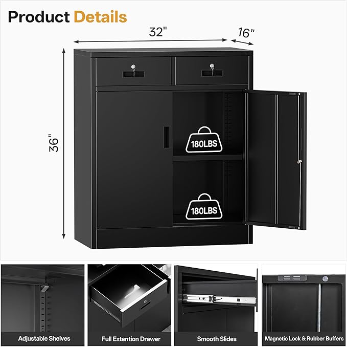 TaskStorz Metal Storage Cabinet, 36 Inch Tall Metal Garage Cabinet - Image 3