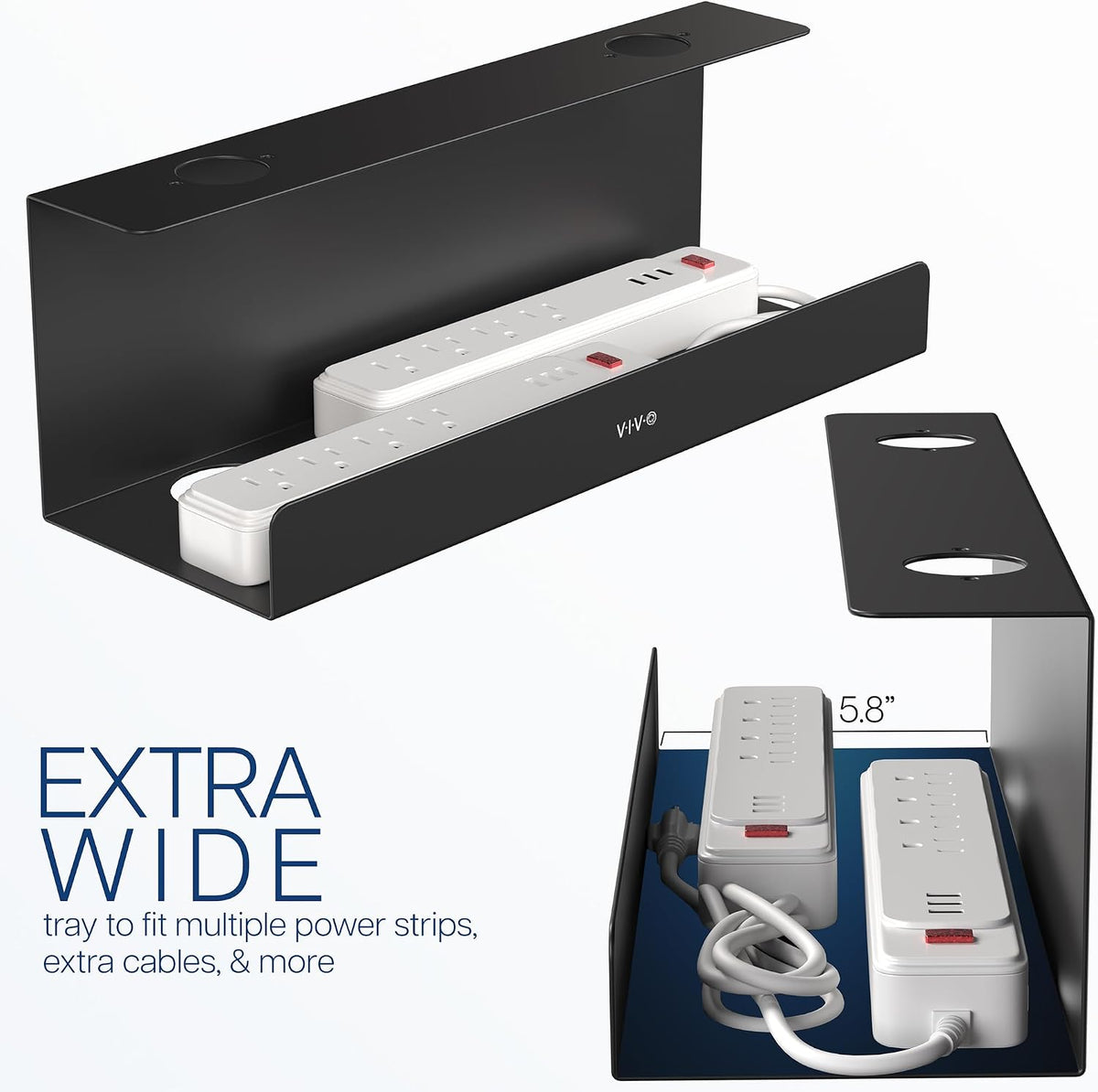 VIVO Black 17 inch Extra Deep Cable Management Tray, DESK-AC16-1C