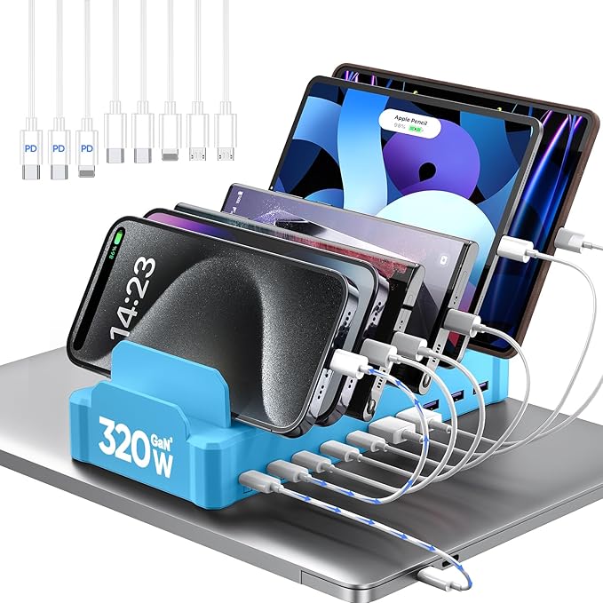 320W Charging Station for Multiple Devices, Zobirez 10-Port USB C Fast Charger by Zobirez