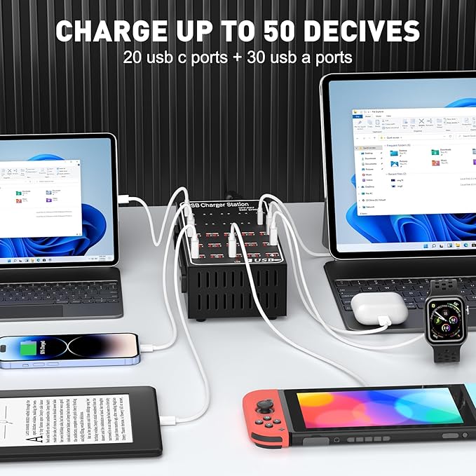 250W Charging Station for Multiple Devices, Stations for MacBook, Android Cell - Image 2