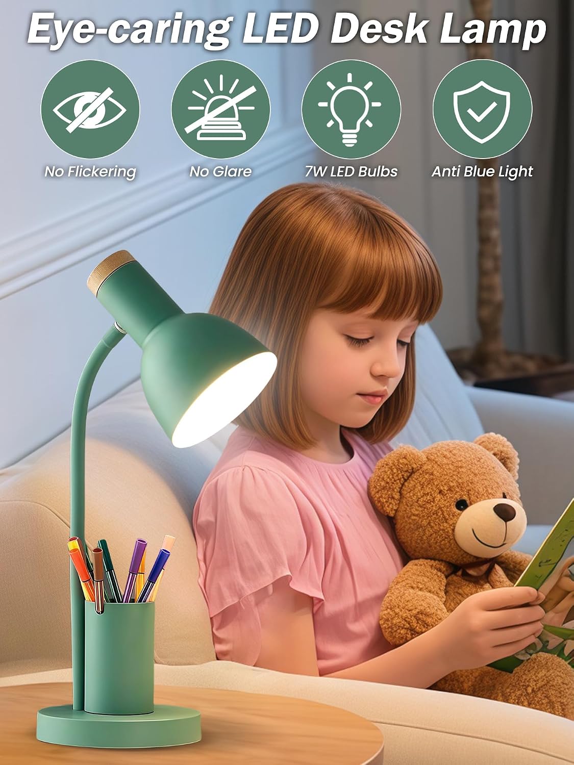 LED Desk Lamp for Home Office, Table Lamp with Pen Holder, 3 Color Modes Read...