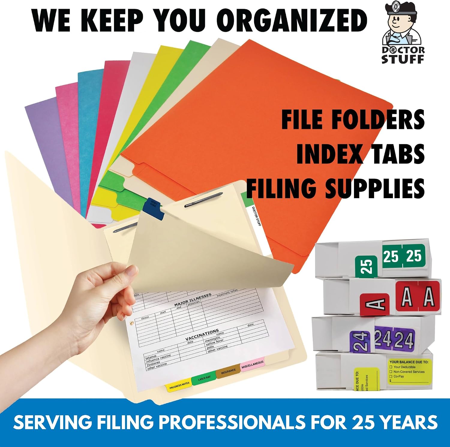 Alphabet Labels for File Folders, A to Z Plus Mc Complete Set with File Box and Indexes, Doctor Stuff, 126 Stickers of Each Letter, 3402 Labels, Jeter JTAM Series Compatible, Medical Chart Labels