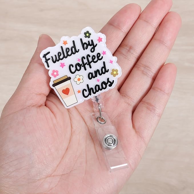Fueled by Coffee and Chaos Funny Badge Reel | Retractable ID Card Badge Holder - Image 2