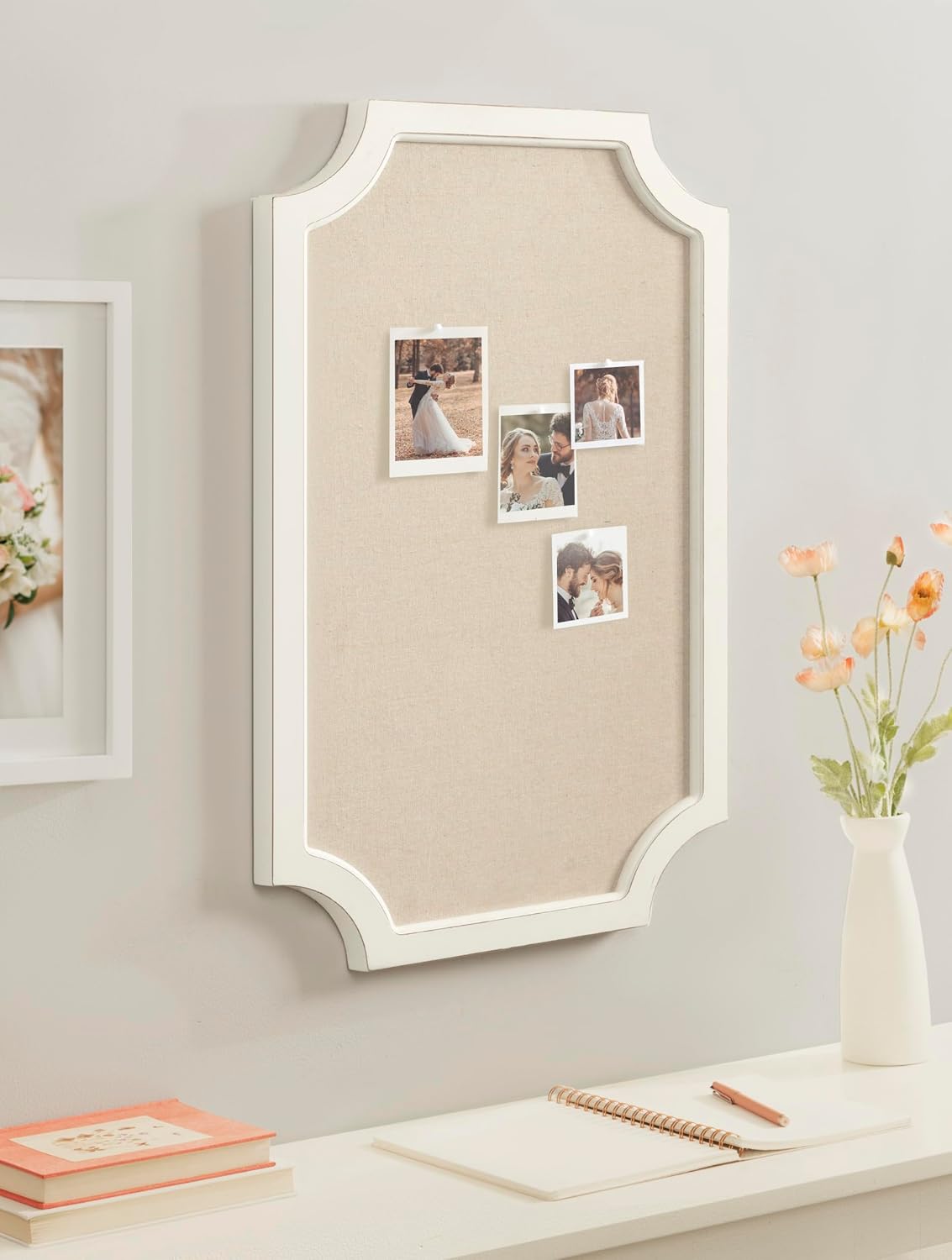 Hogan Framed Scalloped Decorative Wall Pinboard; White; 18 x 30; Rustic Moder...
