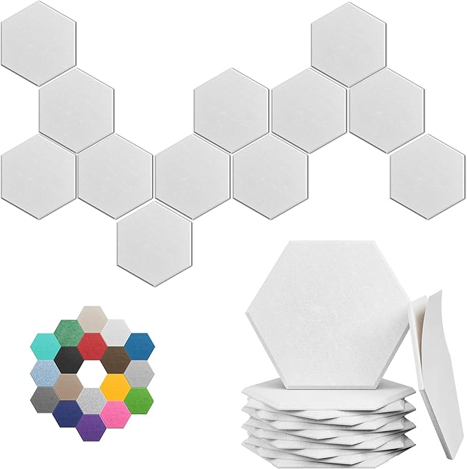 Hexagonal Acoustic Panels-12 Pack High-Density Sound Absorbing Panels by UNECHOACOUSTIC