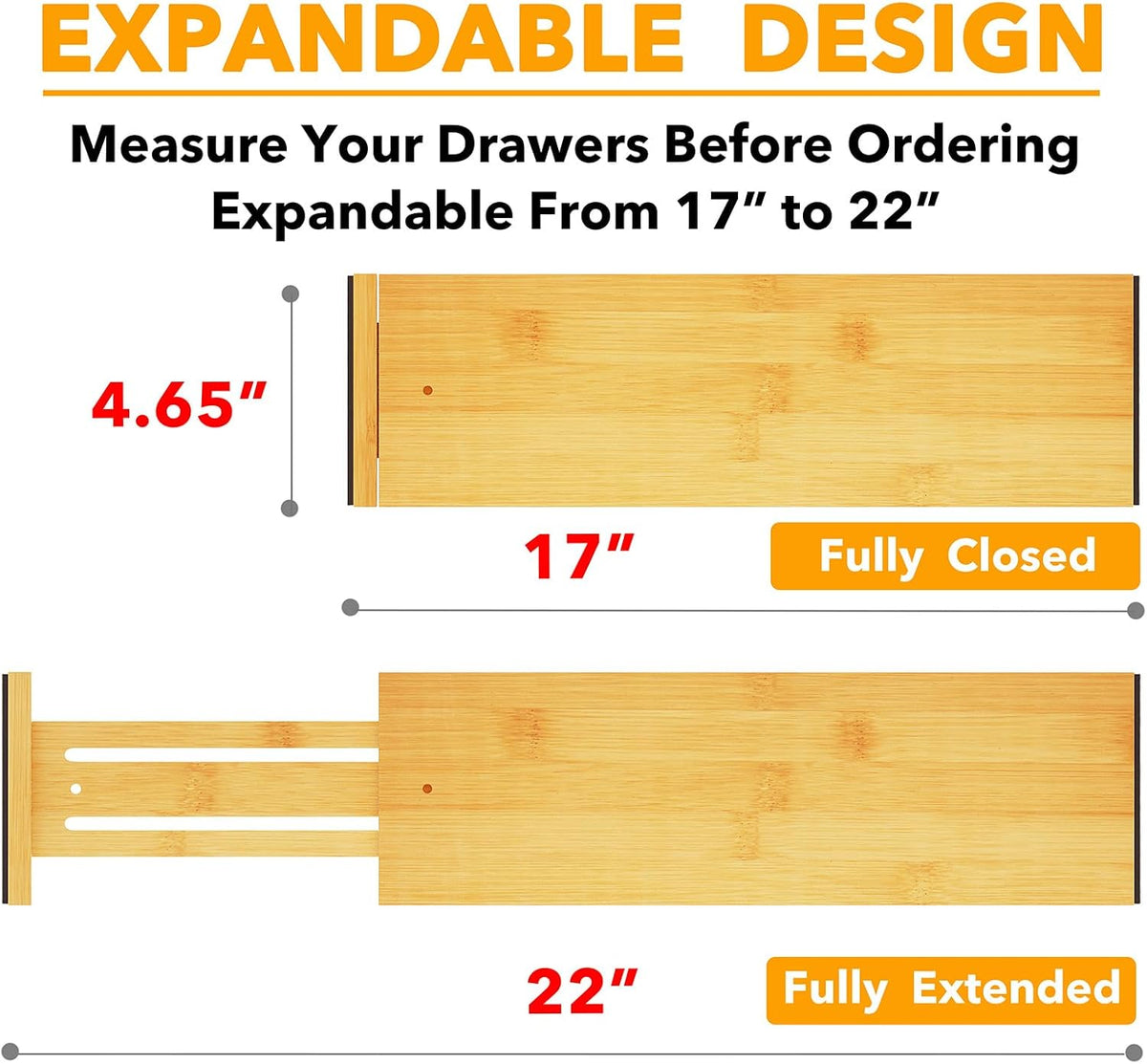 SpaceAid Bamboo 4 Pack Dresser Drawer Dividers, 4.65“ High Adjustable 17“-22”...