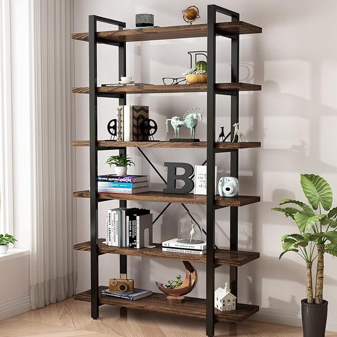 AY-AOYUAN Solid Wood Bookcase and Book Shelves Wood and Metal Shelving Unit 6 by AY-AOYUAN
