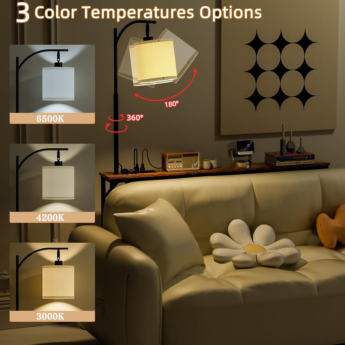 keomaisyto Skinny Sofa Table with Outlet & 3-Color Light, Console Table