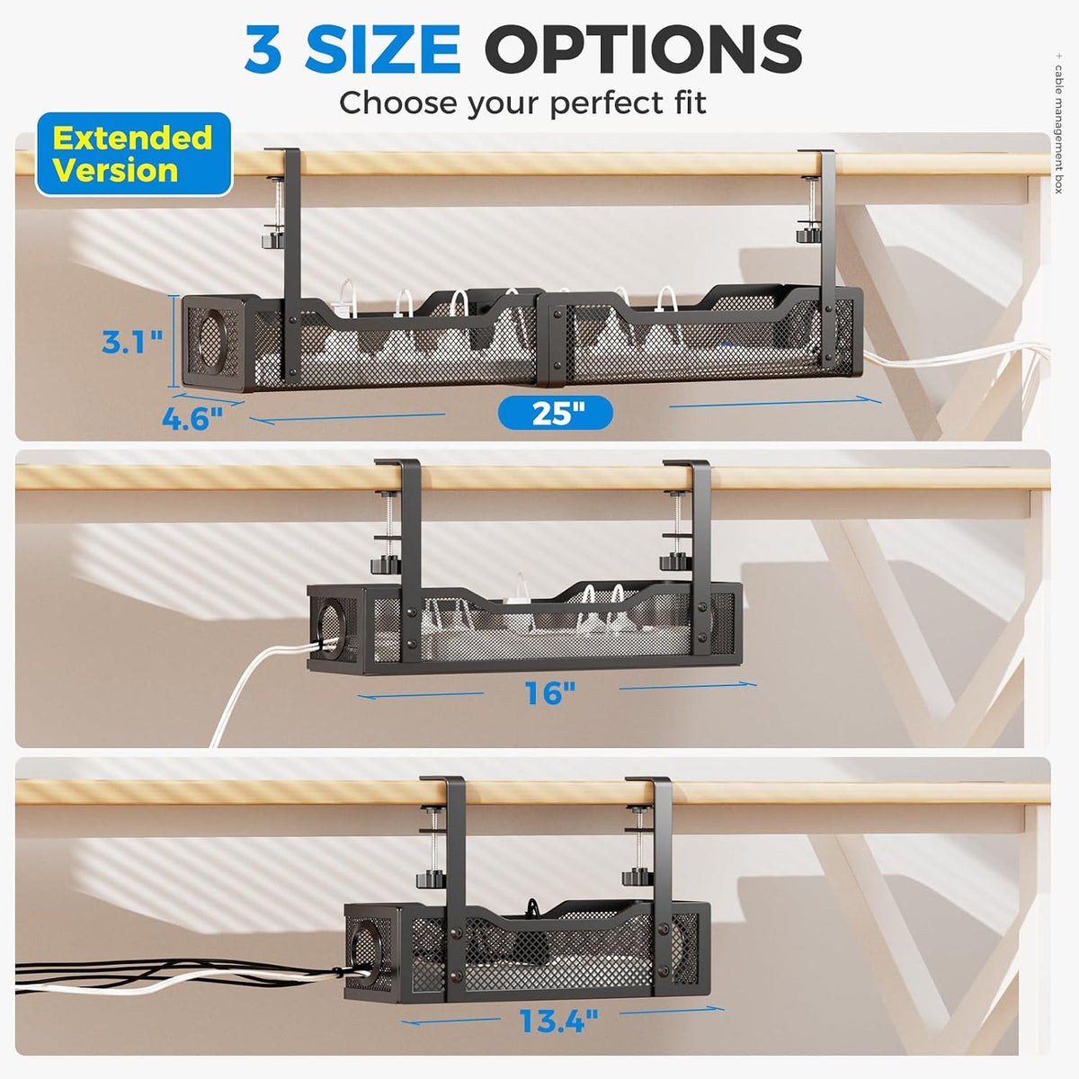 [Upgraded] 25" Extra Large Under Desk Cable Management, Cinati Wire Orga...