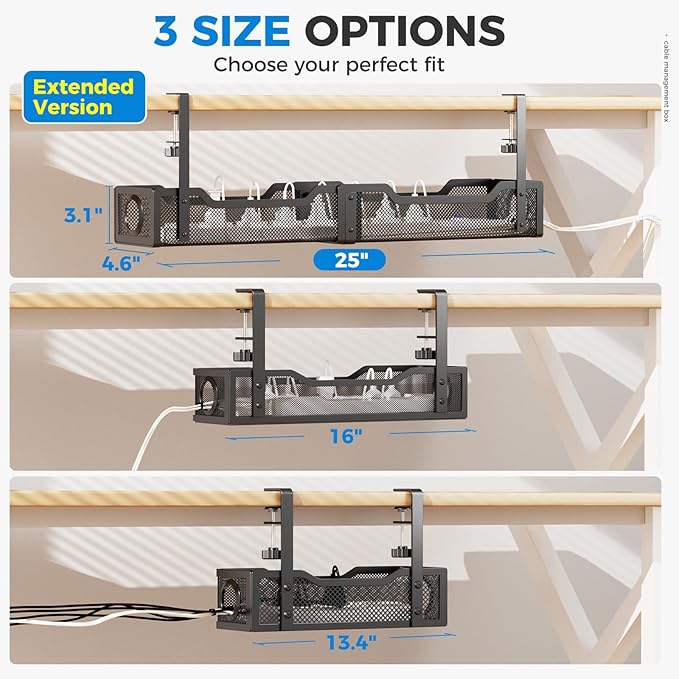 Extra Large Under Desk Cable Management, Cinati 25" Wire Organizers No Drill - Image 2