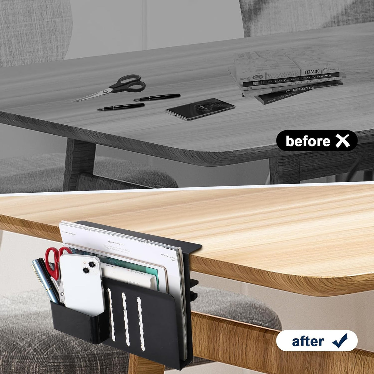 2 Tie Desk Side Storage Organizer, Under Desk laptop holder